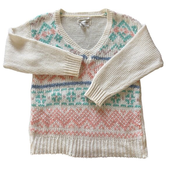 VTG Fair Isle Hand Knit V-Neck Sweater J.J. Fargo Brand - Picture 1 of 4